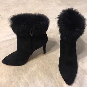 Rabbit Fur Trimmed Ankle Booties NWOT